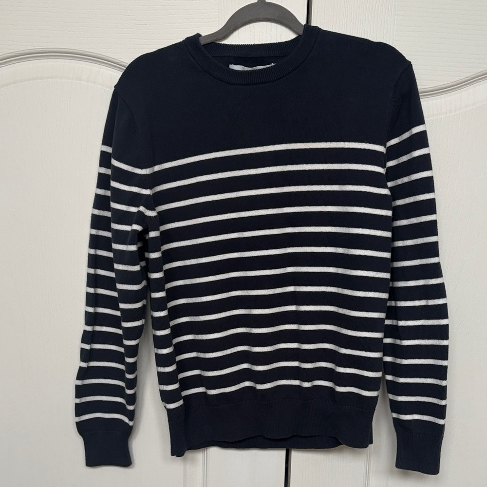 Amazon Essentials Navy and White Striped Crewneck Sweater